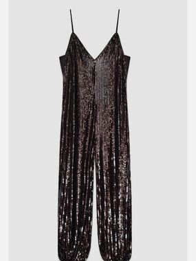 Zara Black Sequin Jumpsuit with Spaghetti Straps